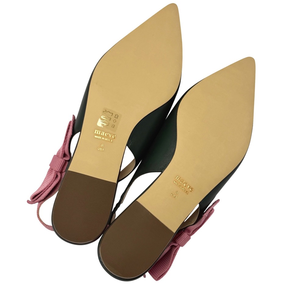 NWT Maeve Side-Bow Slingback Pointed Toe Flats 8 Green Leather Pink Bow Ballet - Picture 11 of 12